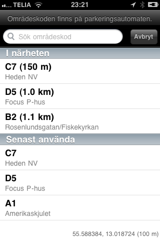 Parking App Area Selection